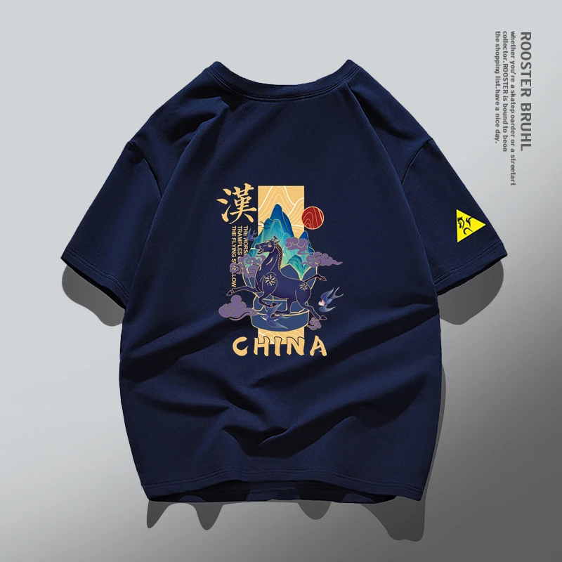 法莱尔公鸡夏季薄款短袖t恤男美式高街潮牌纯棉休闲圆领宽松大码T