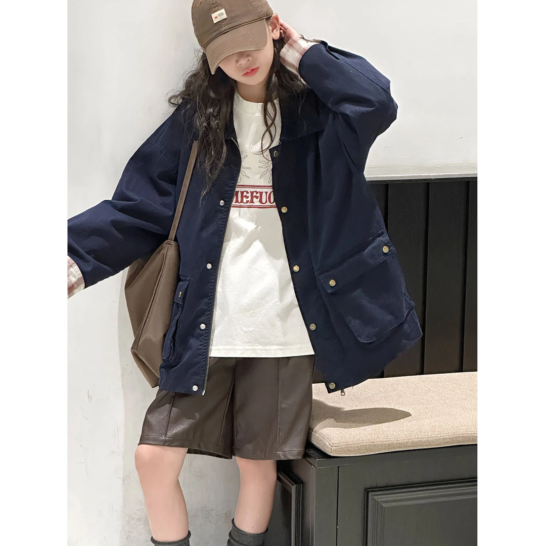 K29832孙小美复古拼接女童外套秋装儿童上衣2025新款春秋大童衣服