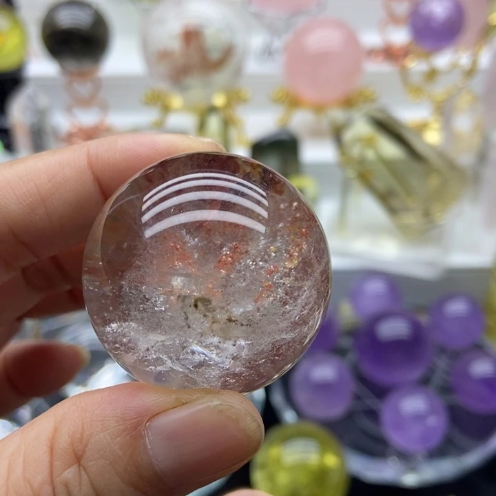 水晶摆件未镶嵌红幽灵球3.6cm