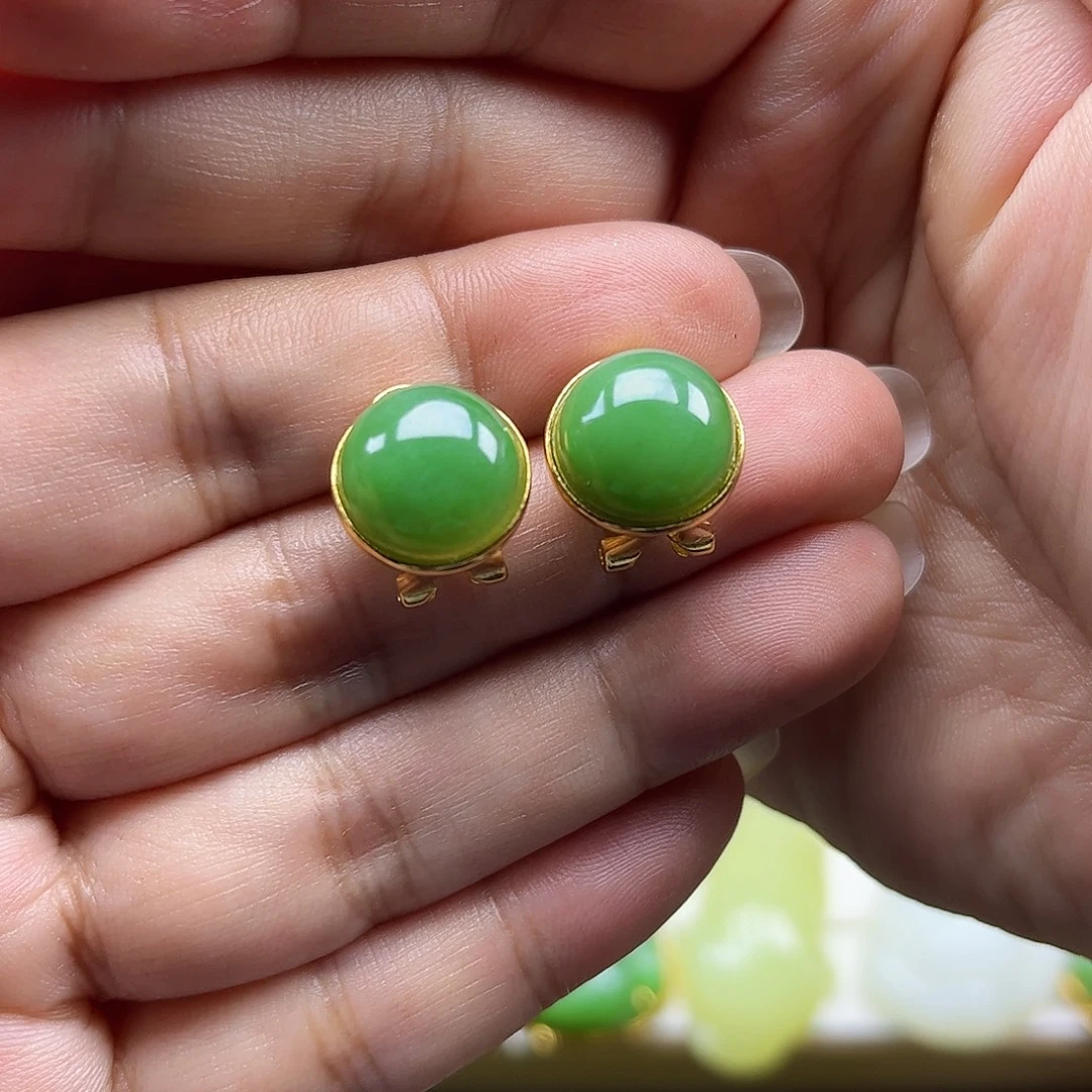 银S925镶嵌和田玉耳饰