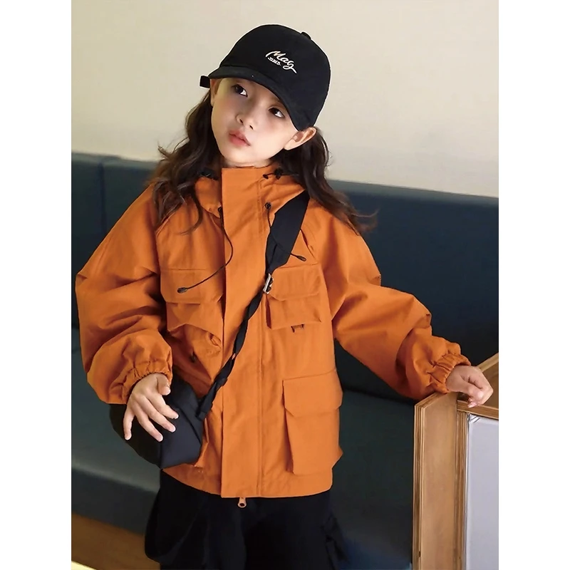 女童连帽冲锋衣春秋2025新款潮儿童春装上衣韩版女孩休闲外套洋气