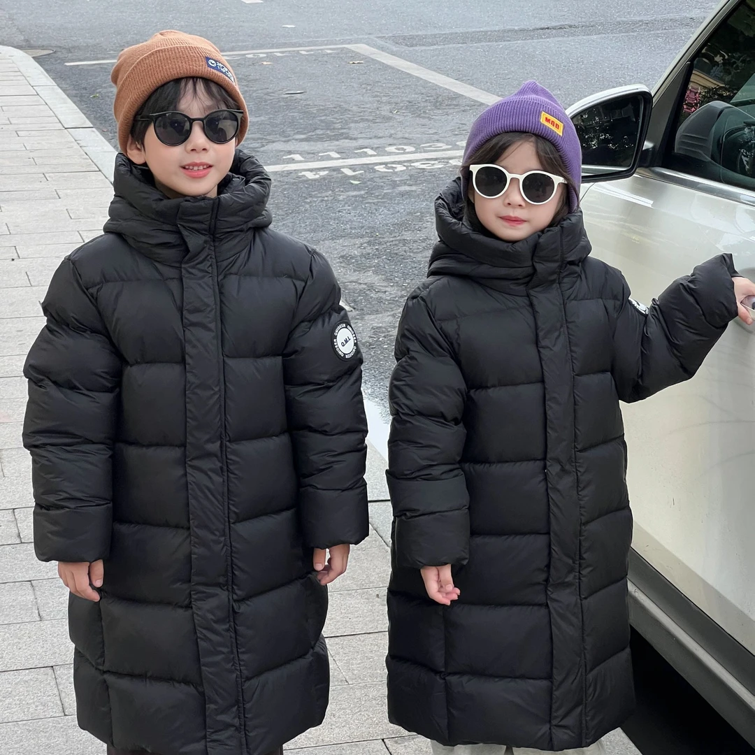 2025新款儿童中长款羽绒服男童女童加厚白鸭绒外套