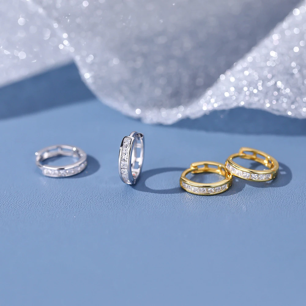 足银合成锆石耳饰 999银锆石耳环 简约线条感百搭耳扣