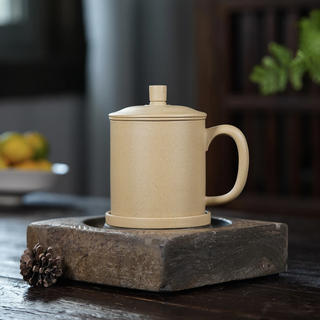 宜兴原矿本山绿泥（450CC）正气杯四件套带茶漏手工办公杯送礼佳品