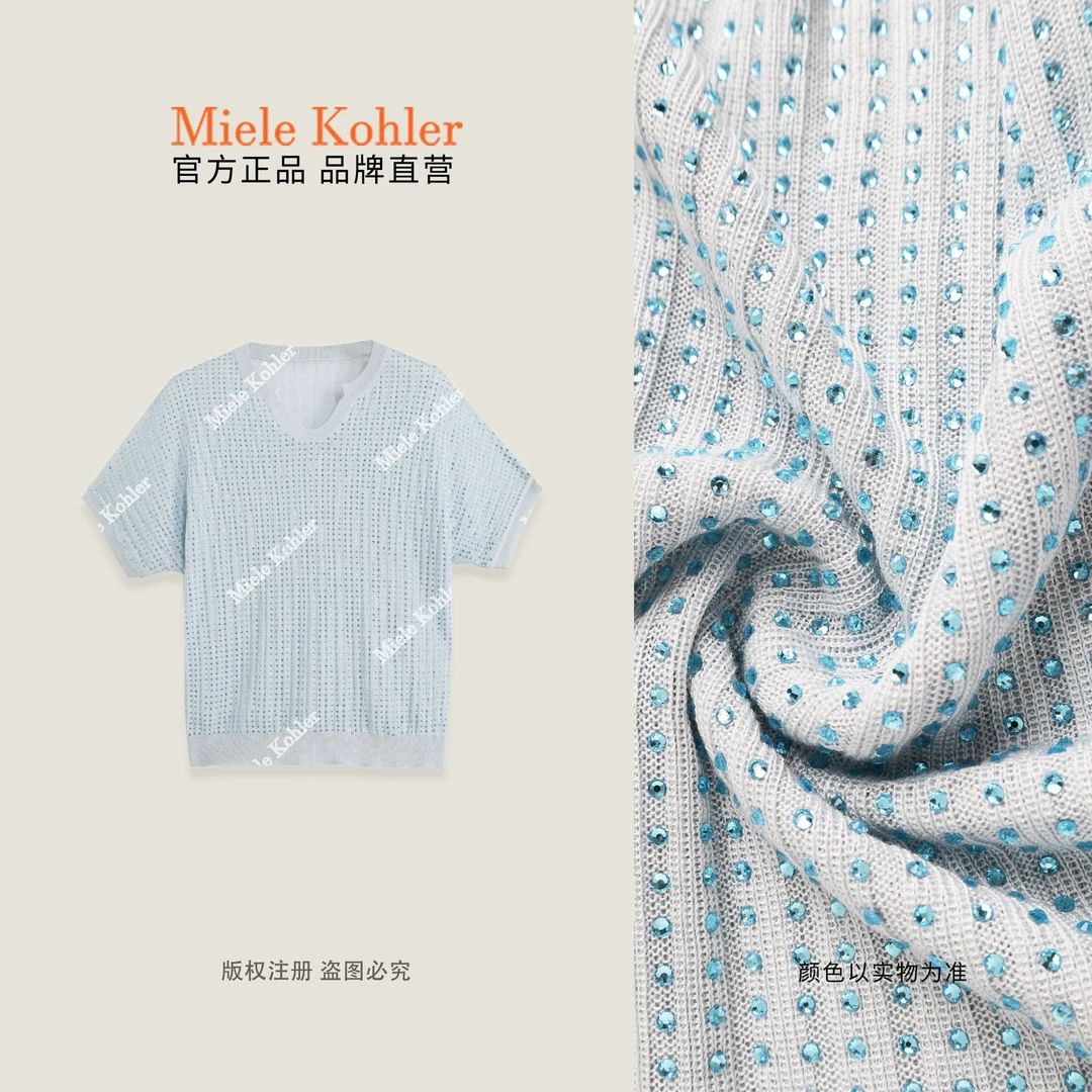 【清雅气场】100%莱赛尔夏季烫钻针织衫MKAX1A064【澳门小源同款】