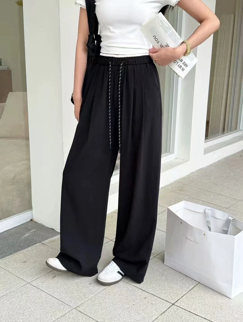 【肉总】新款拼接撞色冰丝窄版阔腿西裤2513