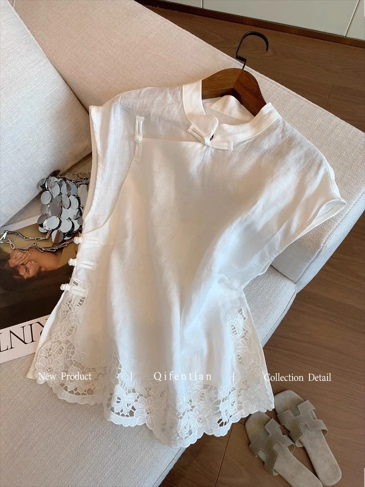 白色衬衫斜襟复古民族风文艺新中式宽松禅意气质百搭小衫上衣女装