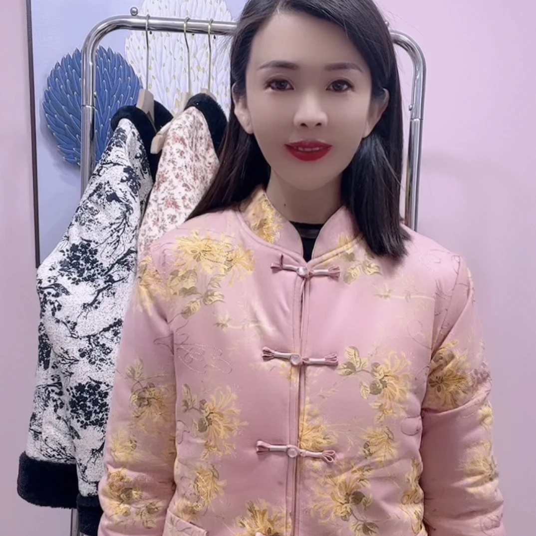 新中式立领麂皮绒加厚保暖国风女式棉服小棉袄