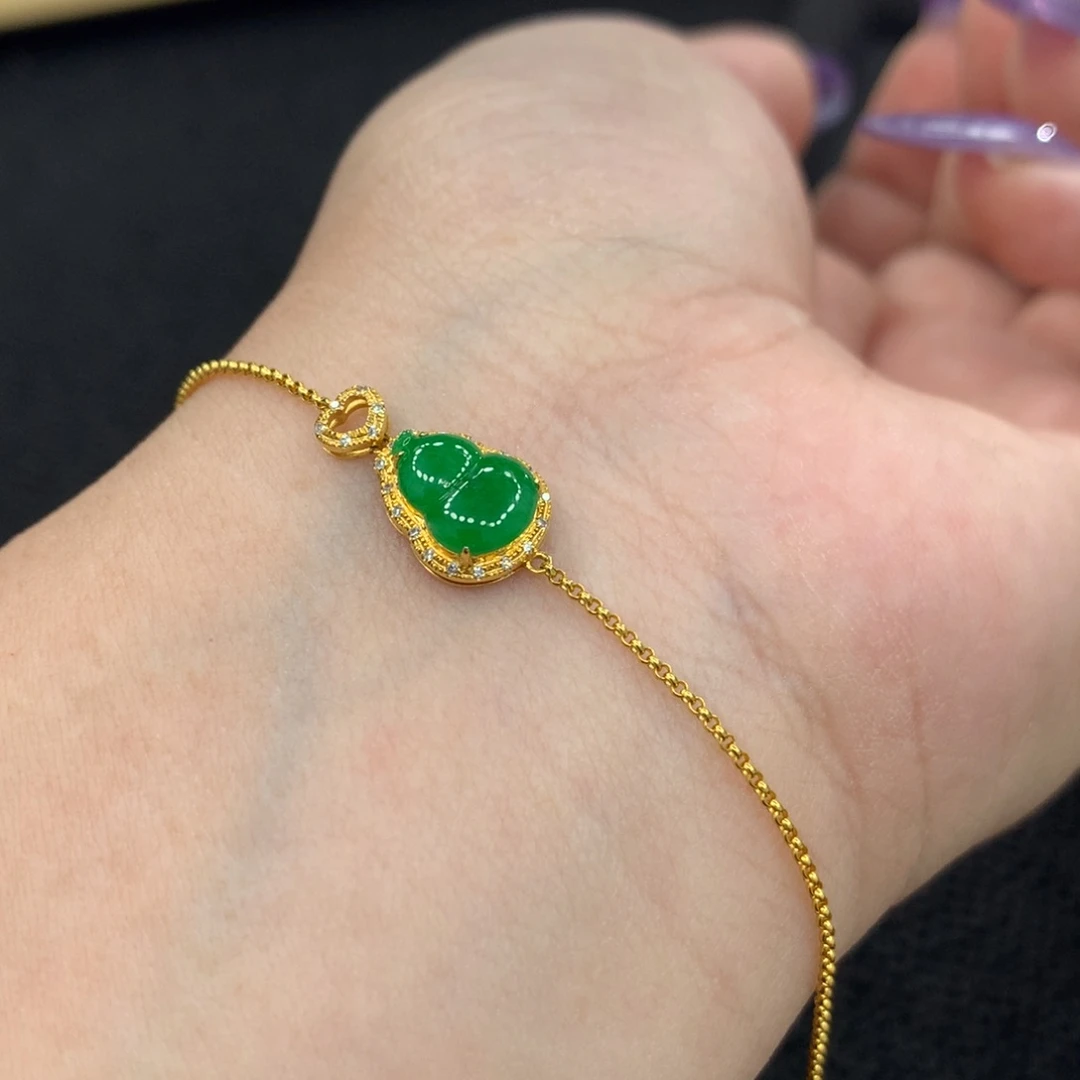 18K金镶嵌翡翠耳饰葫芦手链
