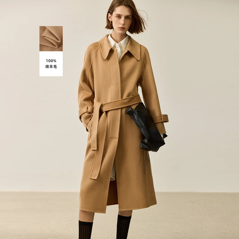 LILY冬季新款极简风绵羊毛百搭宽松廓形女装毛呢外套124409FN913