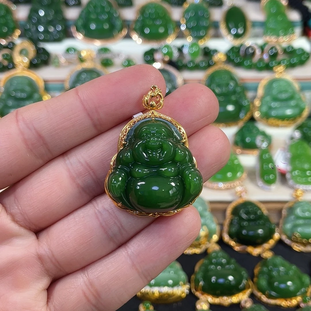 和田玉（碧玉）18K金镶嵌颈饰30mm