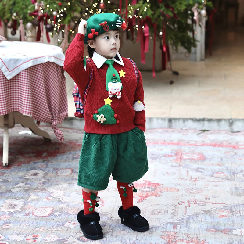 【现货】Jimmy妈童装行走的圣诞树冬季儿童DIY卡通红色新年针织毛衣