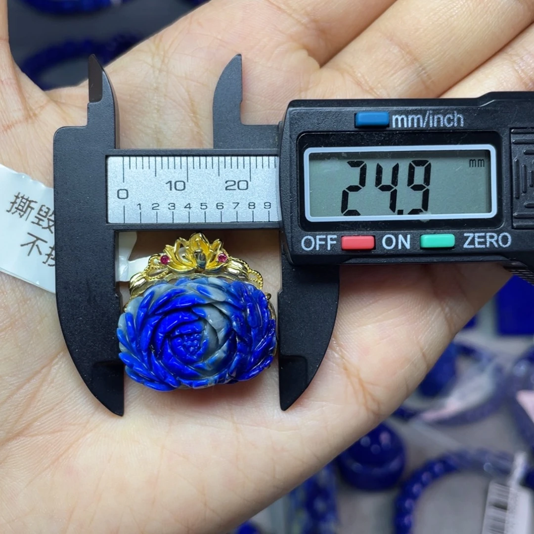 青金石银S925镀金镶嵌牡丹花