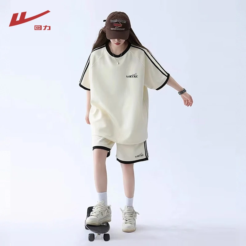 回力华夫格学院风休闲运动服套装女夏季短袖短裤小个子两件套洋气