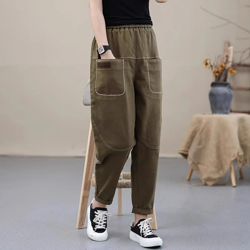 秋季新款大码萝卜裤子女韩版宽松显瘦松紧高腰哈伦裤休闲百搭长裤