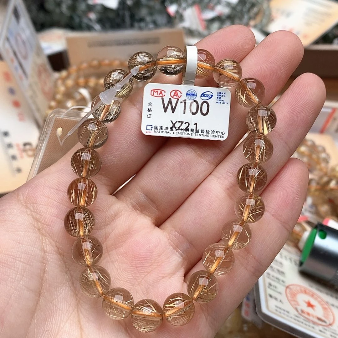 水晶手串未镶嵌镱*W100金发晶8+