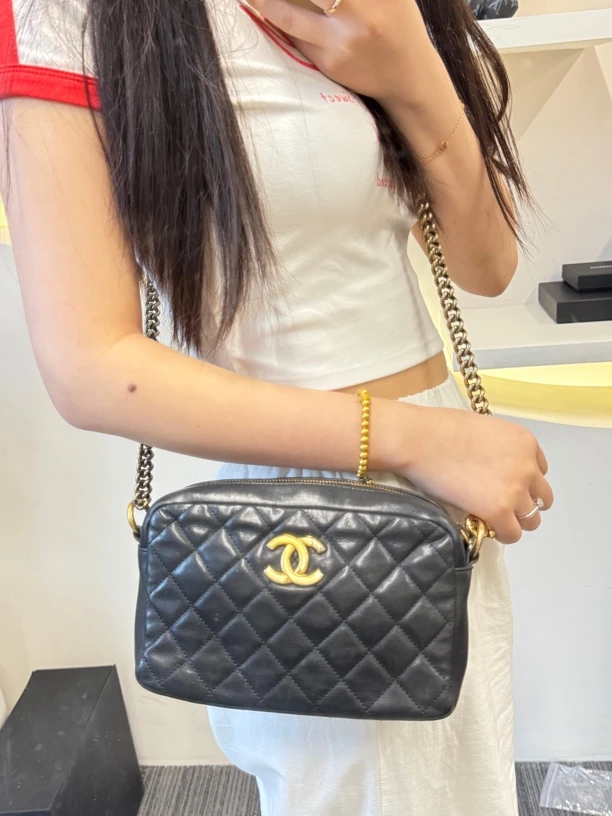 95新 GUCCI/古驰 黑金相机包/7877