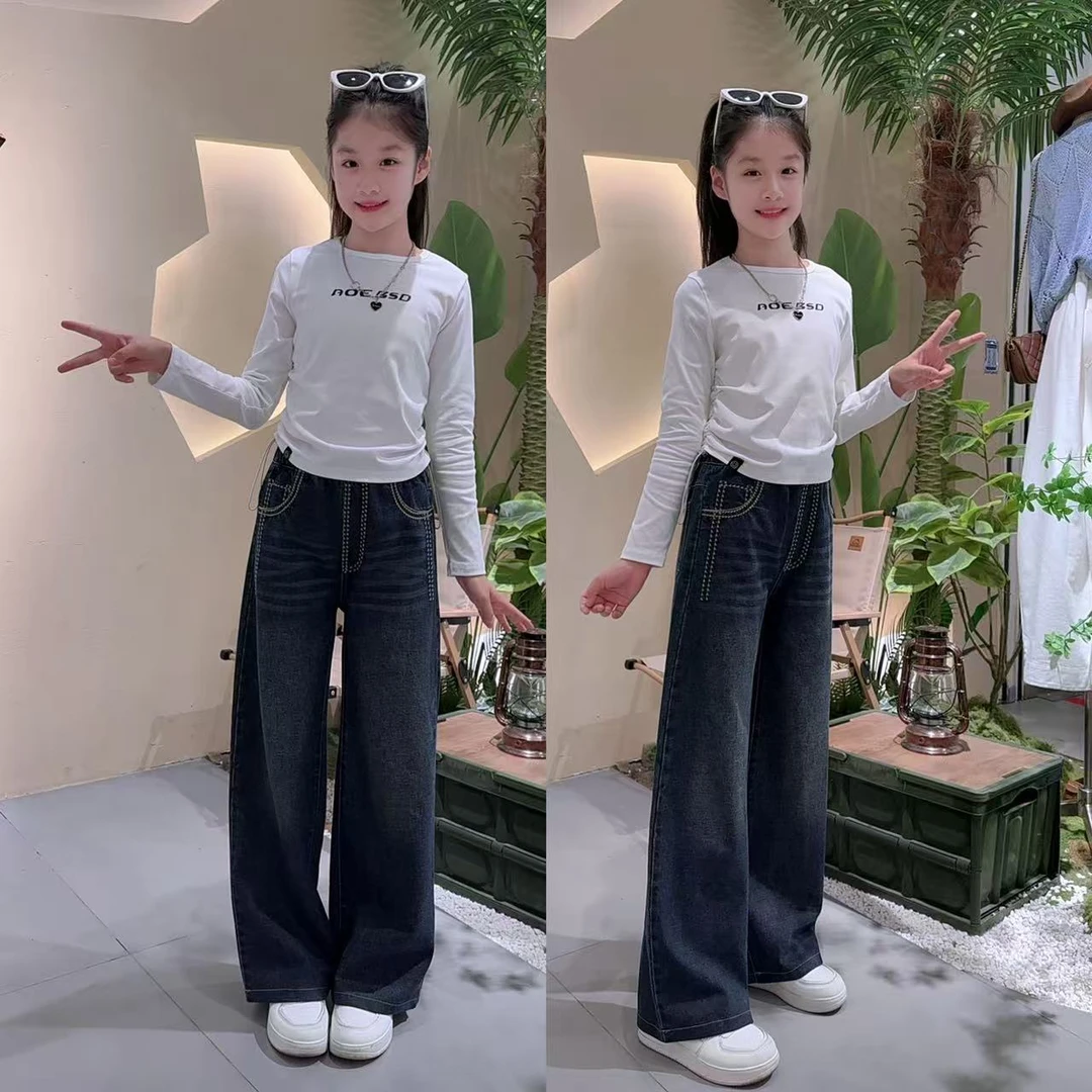 女童春秋款套装休闲秋季字母长袖上衣阔腿裤套装中大童显腿长裤子