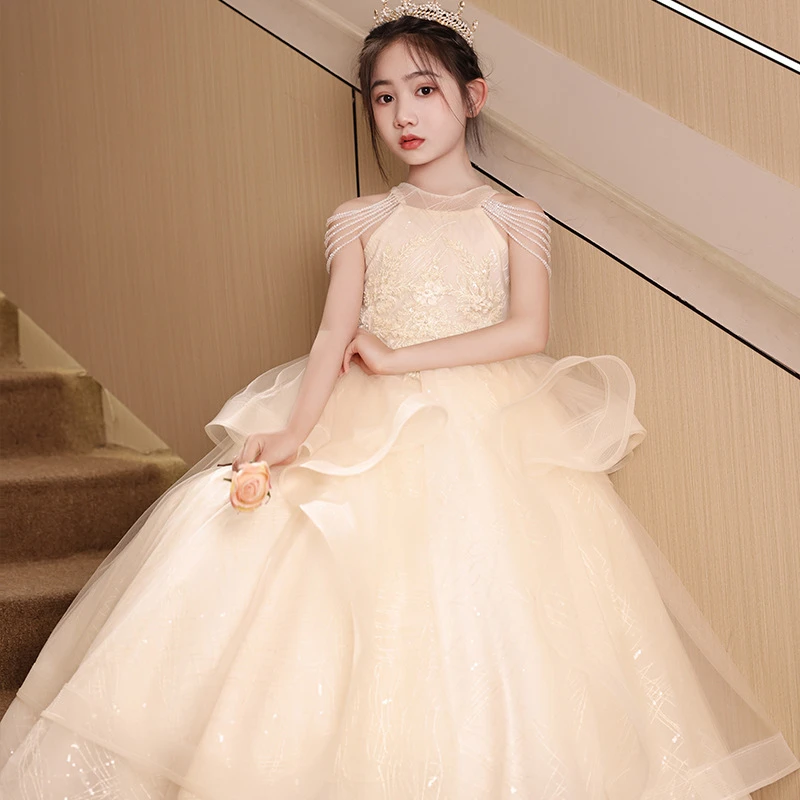 小女孩演出服高端公主裙生日花童气质礼服儿童走秀主持人洋气裙子