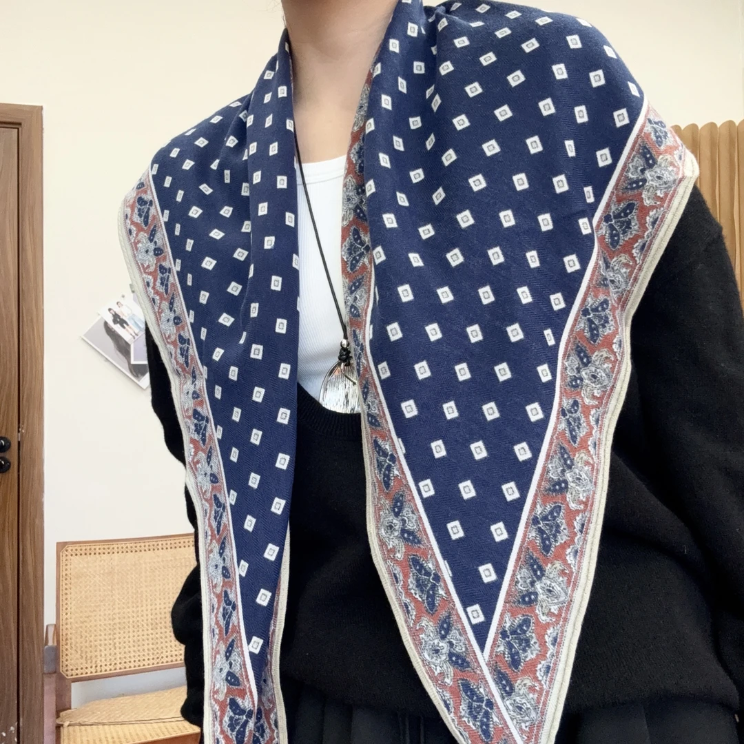 （关闭烦恼）复古老钱风大三角巾仿天鹅绒秋冬叠穿腰封