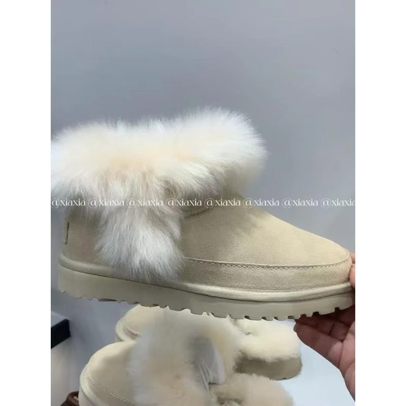 xiaxia-【蒂茨库特】圆头保暖雪地靴休闲雪地靴短靴女款时尚米白色