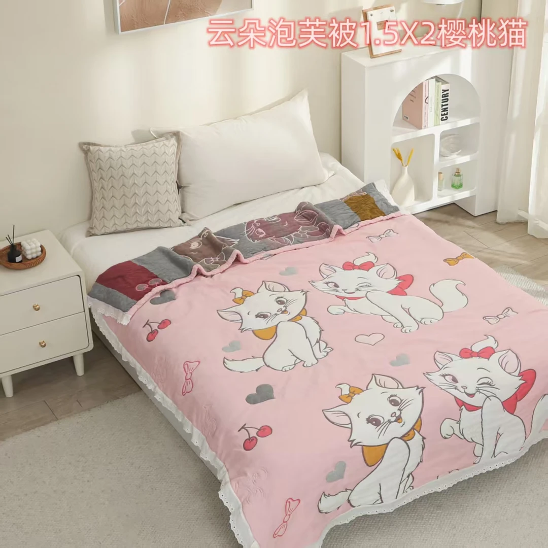 【樱桃猫】全棉纱布150*200cm亲肤可爱卡通柔软春秋泡芙被