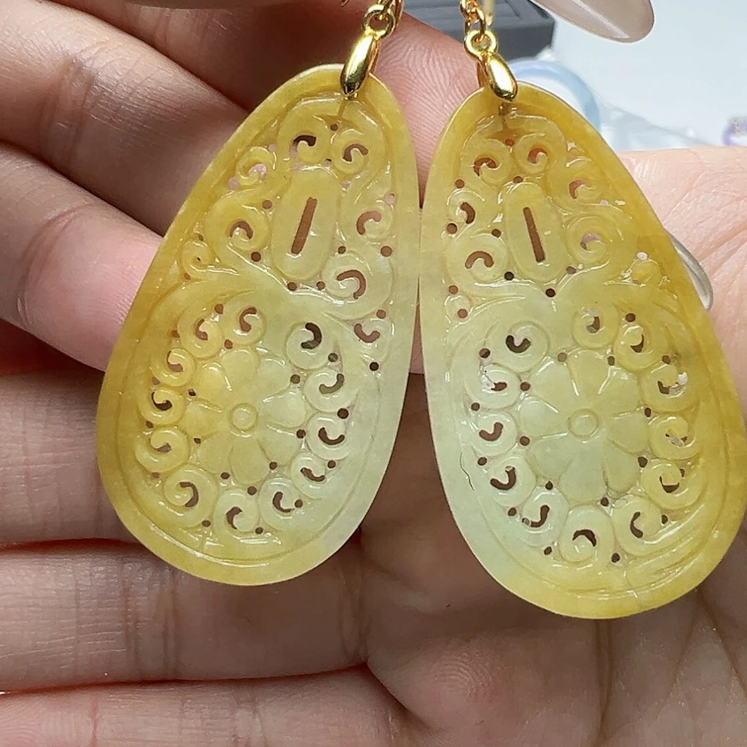 翡翠耳饰银S925镶嵌天然缅甸A货翡翠