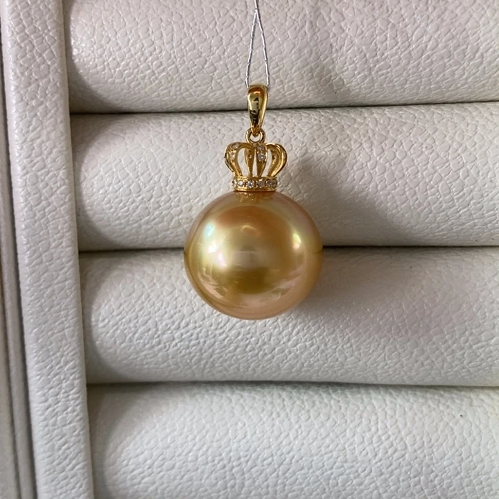 18K金镶嵌海水珍珠吊坠(不含链)南洋金珠15-16mm