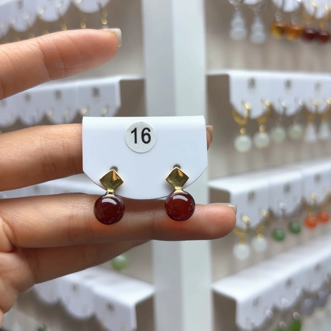 银S925镶嵌血珀耳饰