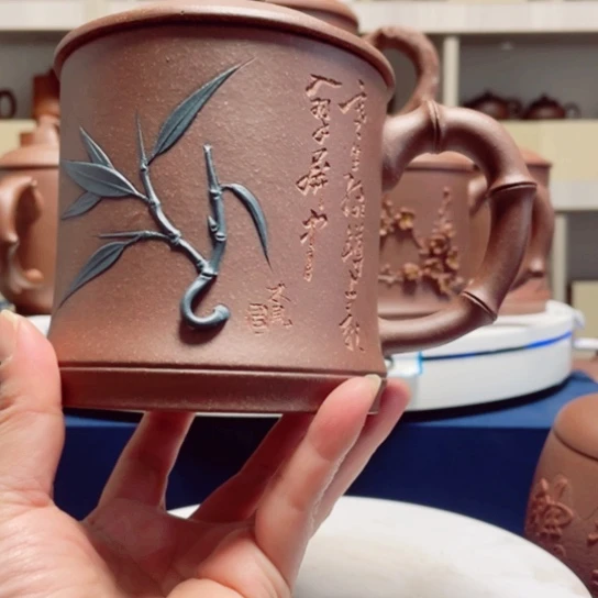 紫砂茶杯紫泥双色竹杯