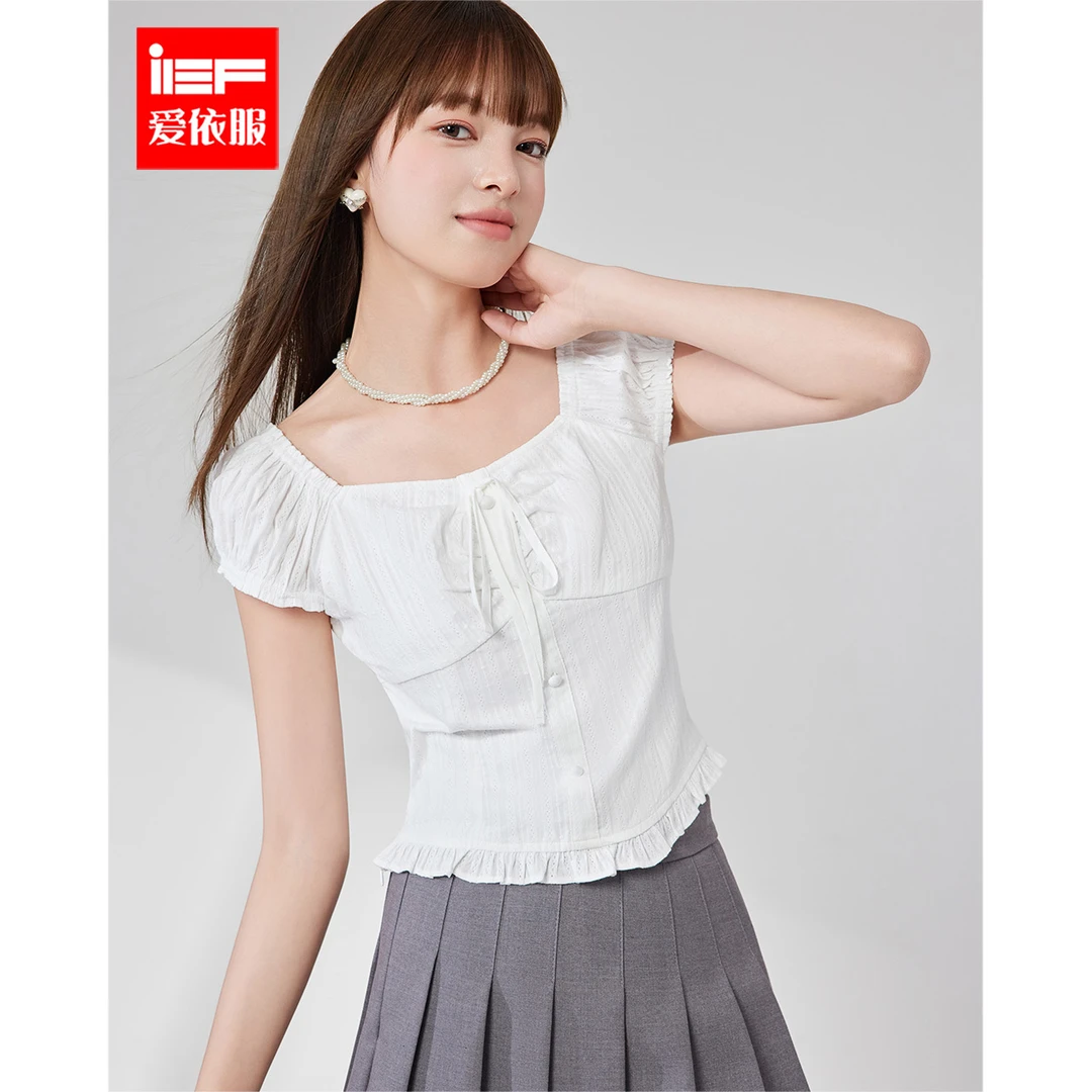 IEF/爱依服2025夏季法式miu系纯欲千金风通勤修身显瘦百搭上衣