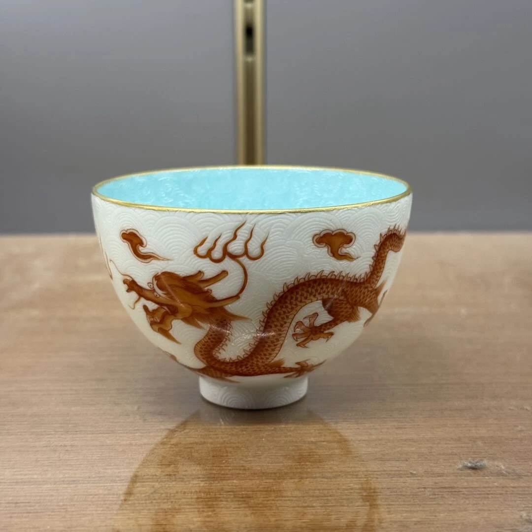 UY古窑御器矾红龙纹鸡心杯
