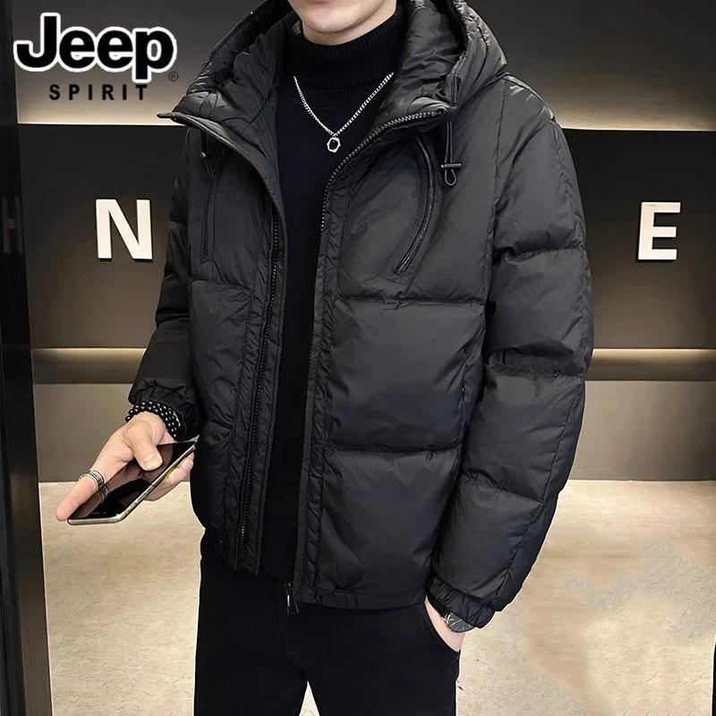 吉普爆款休闲羽绒服男冬季新款百搭潮流连帽加厚防寒高端内胆外套