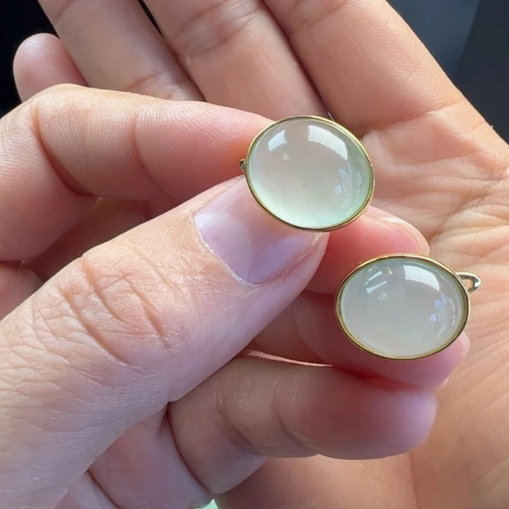 银S925镀金镶嵌耳饰石英质玉