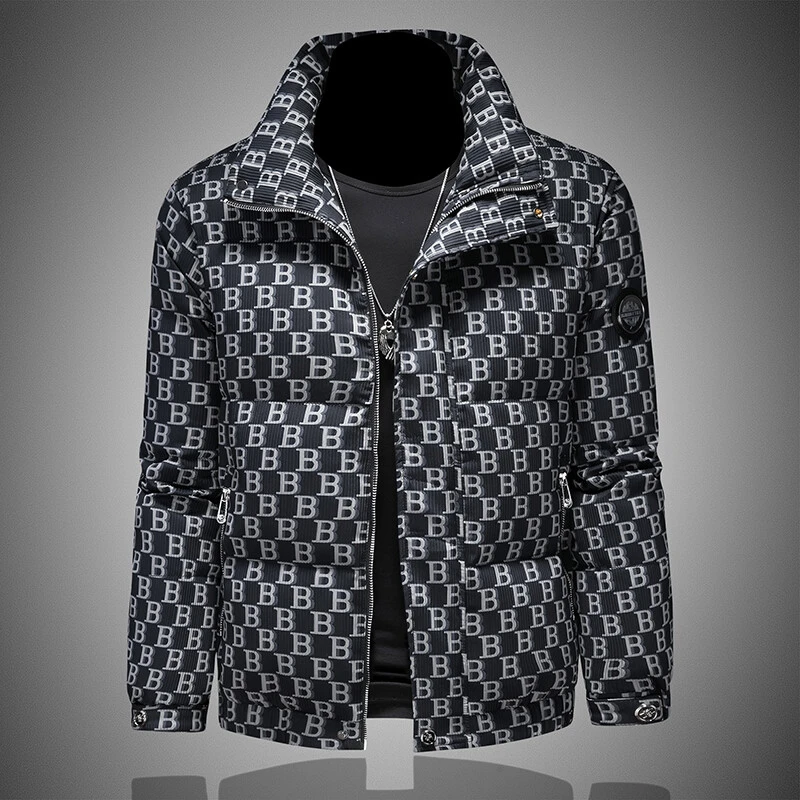 希敦纽勒冬季舒适羽绒服男加厚外套字母印花潮流短款保暖欧货