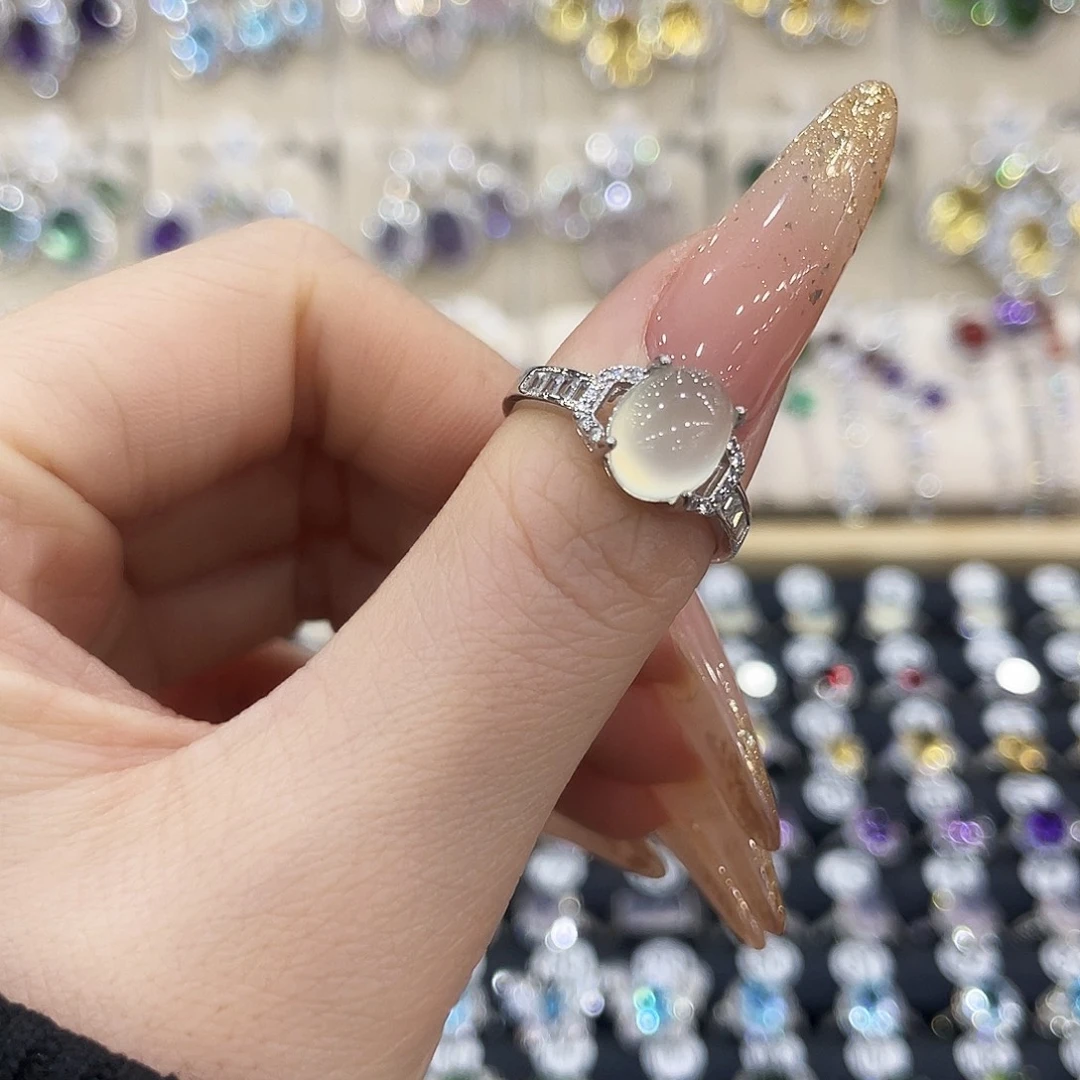 蛇纹石玉银S925镶嵌戒指戒指