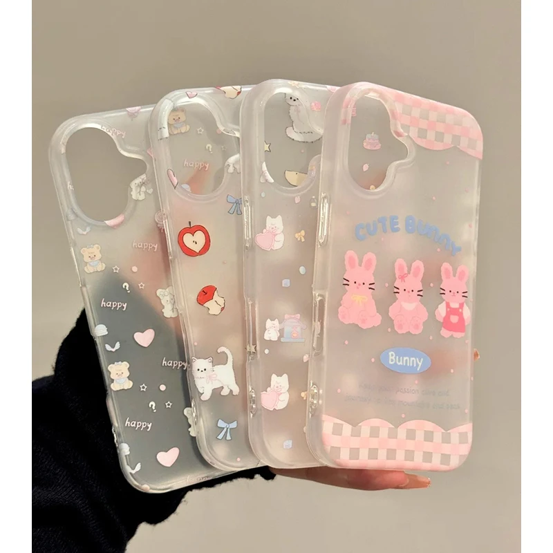 雅天立ins风卡通小动物适用iPhone16苹果15手机壳13/14磨砂11简约