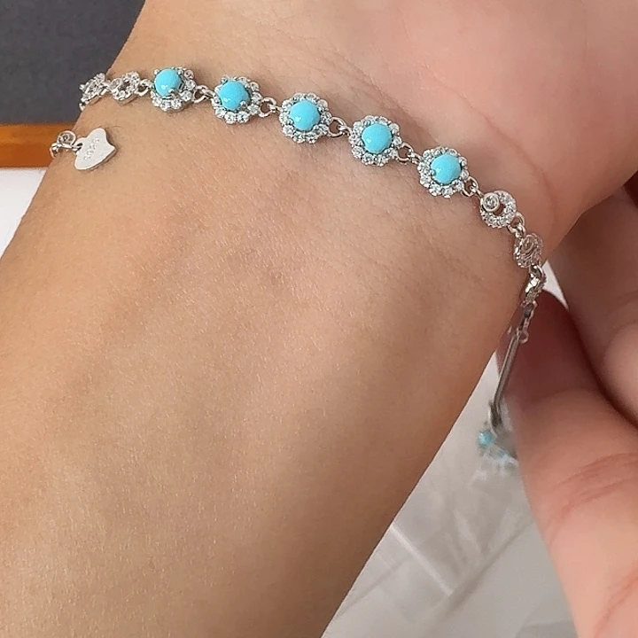 绿松石银S925镶嵌手链