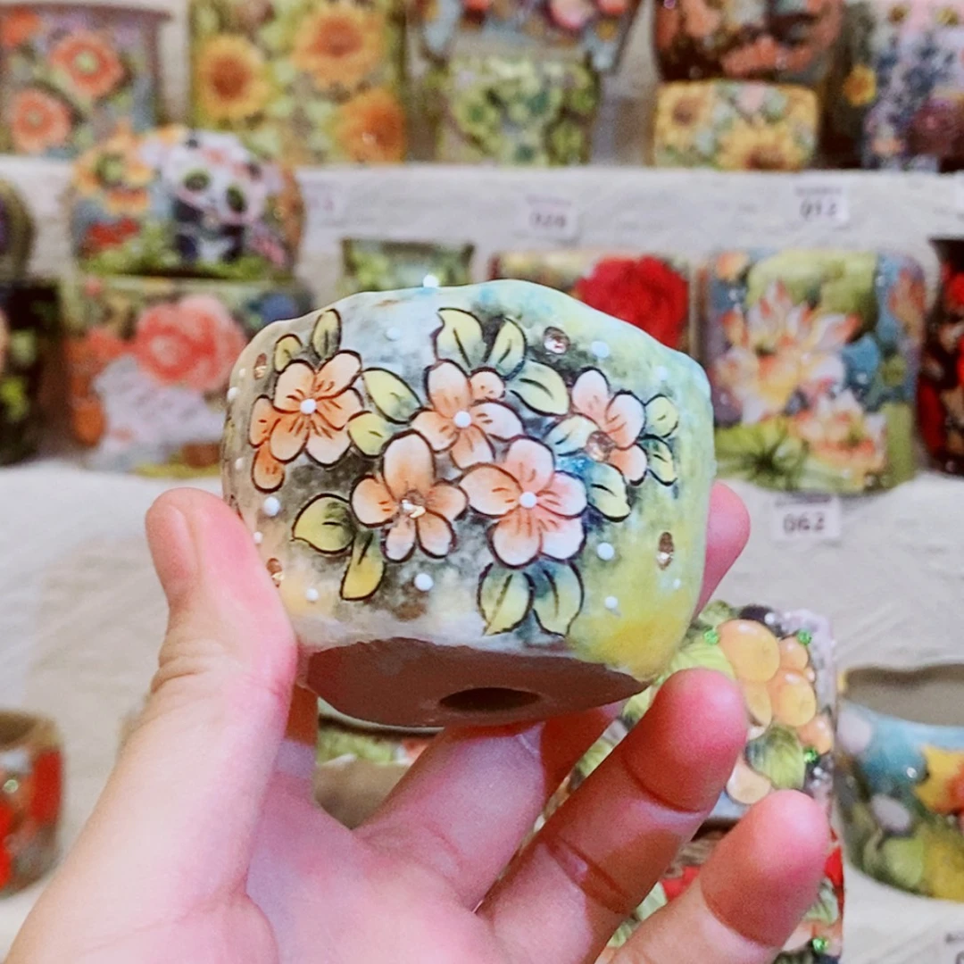 高温釉下彩陶瓷手工手绘花盆