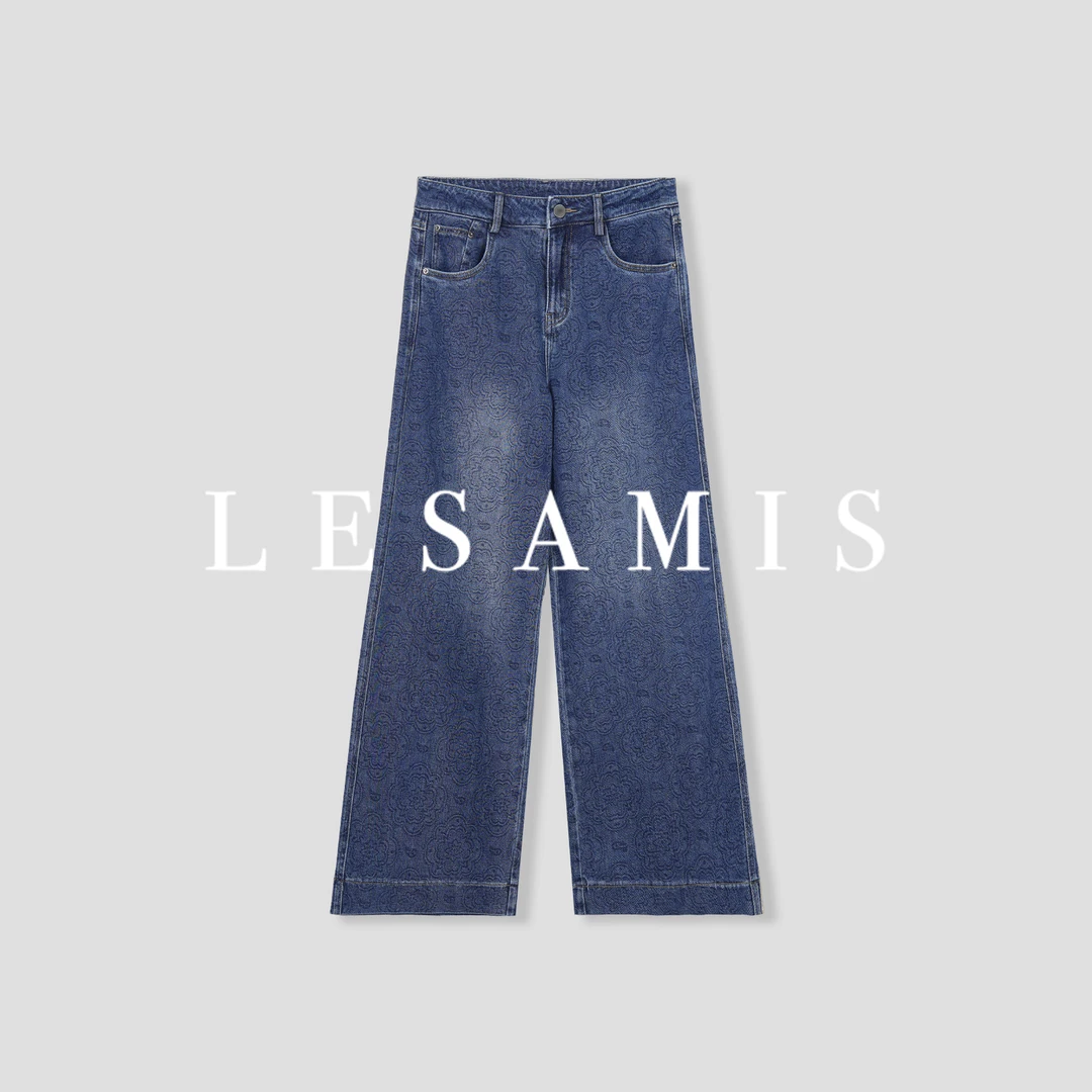 LESAMIS·「塞纳花纹」重工水洗织纹软牛仔高腰裤7620562