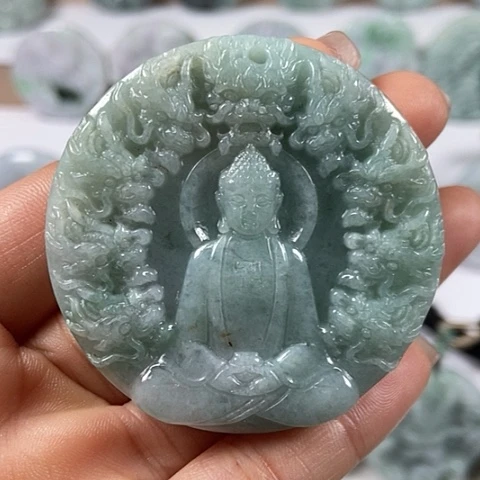 翡翠颈饰未镶嵌九龙大日如来两面工福利