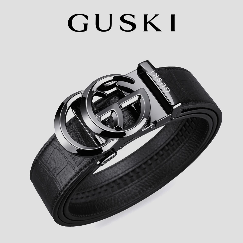 【可刻字】GUSKI 法国品牌男士真皮腰带时尚百搭自动扣皮带生日礼物