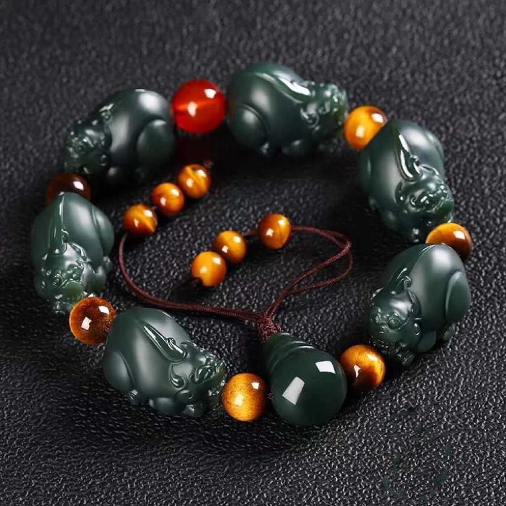 新款和田玉貔貅手链新疆青玉细料男士女士貔貅手串玉石玉器带证书