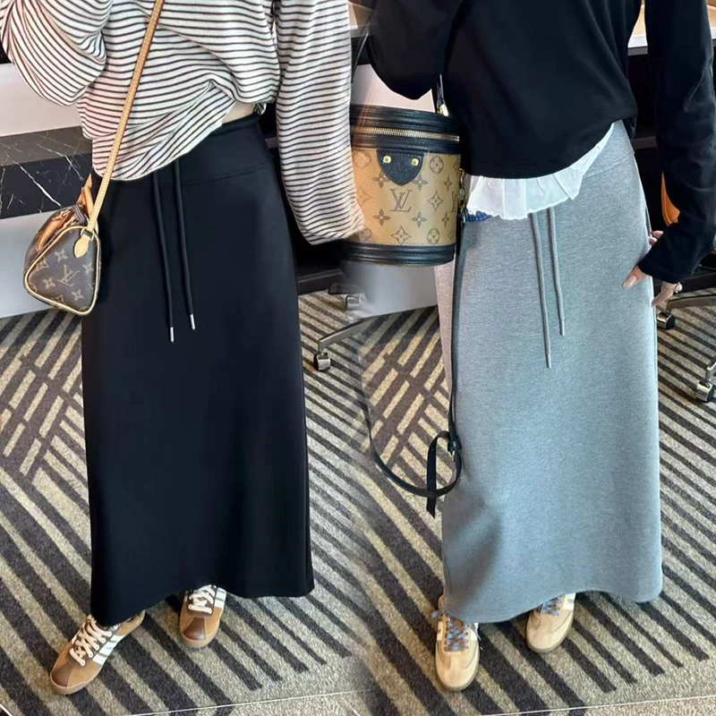 孕妇半身裙慵懒风垂坠感开叉裙子春秋季新款韩系高腰显瘦包臀长裙