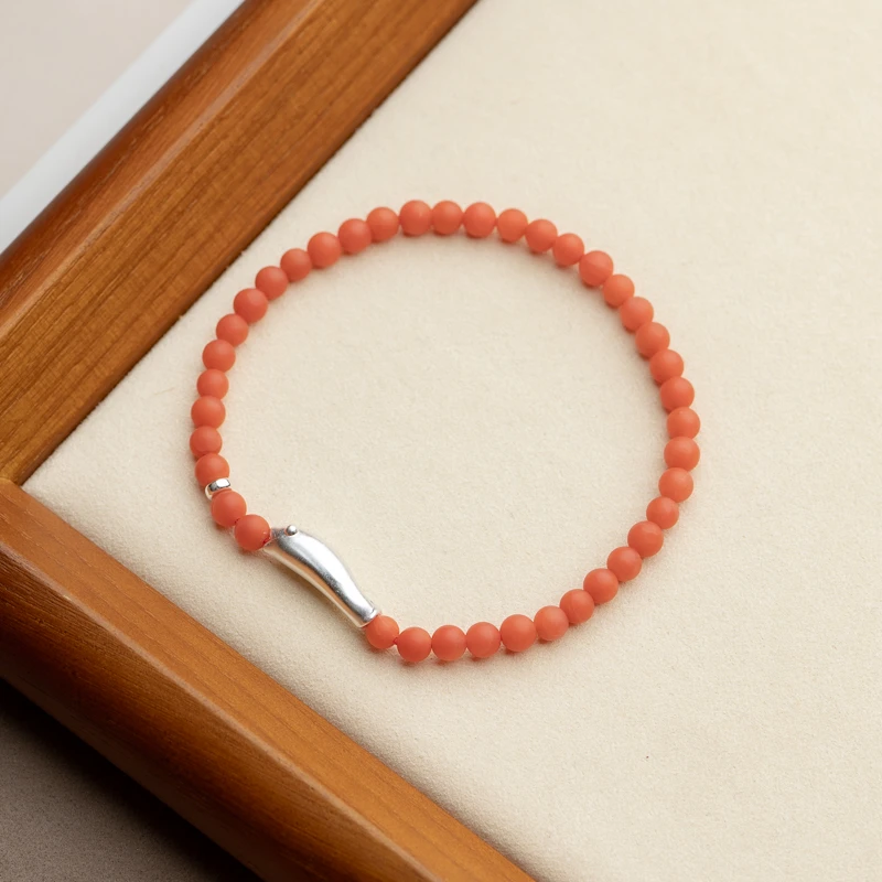 保山南红4mm银鱼单圈手串弹力绳极简天然玉石圆珠轻奢高端女款