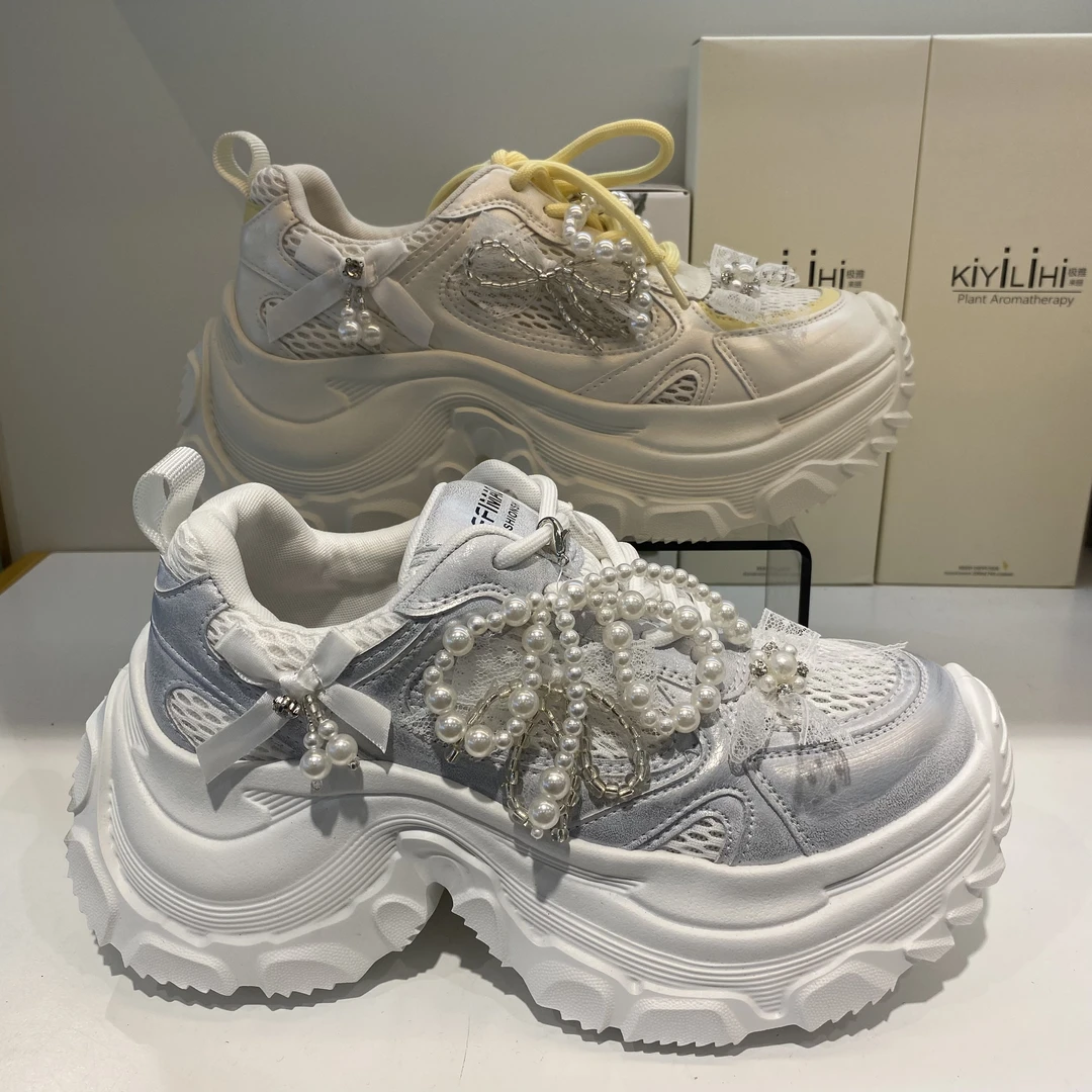 5259透气厚底老爹鞋增高百搭休闲2025新款蕾丝网面休闲老爹鞋