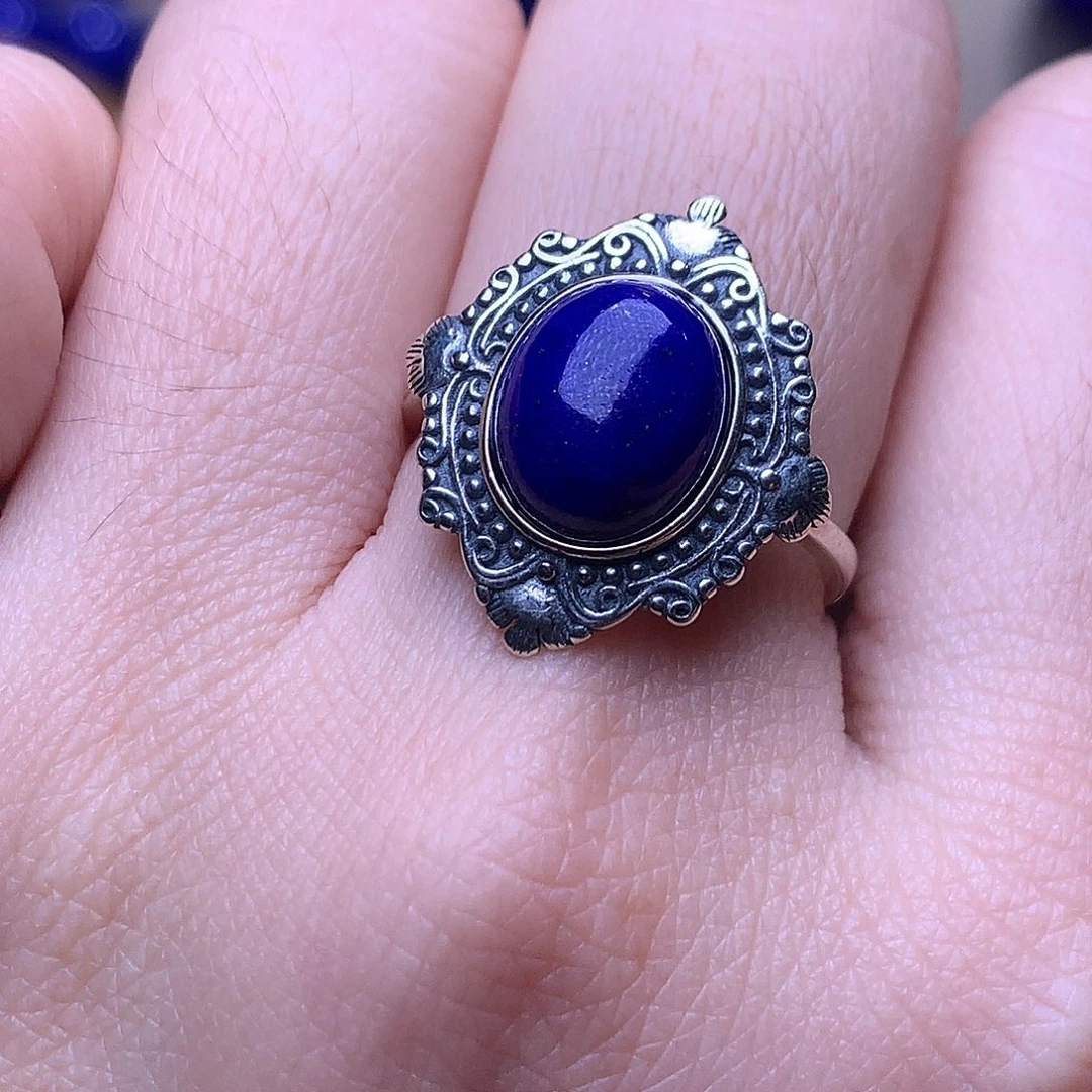 青金石银S925镶嵌戒指20.6m