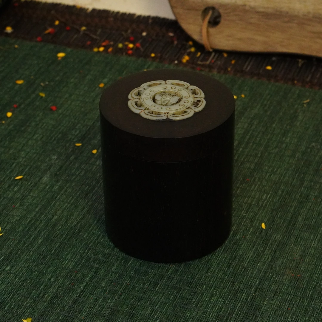 【槐荫山房】/HY2789/晚清民国紫檀嵌玉香筒