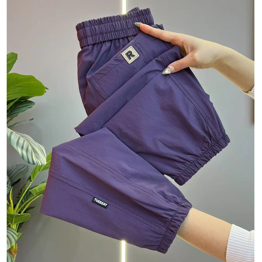 夏季薄款八分裤子女宽松显瘦小个子哈伦裤高腰简约纯色休闲防蚊裤