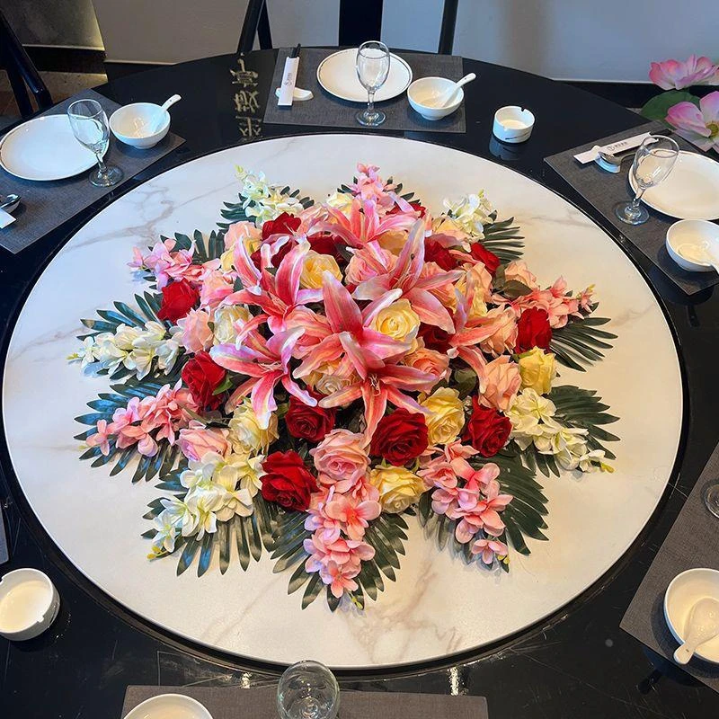 高档酒店餐桌花摆花仿真花大圆桌中间摆件桌面装饰花转盘假花摆设
